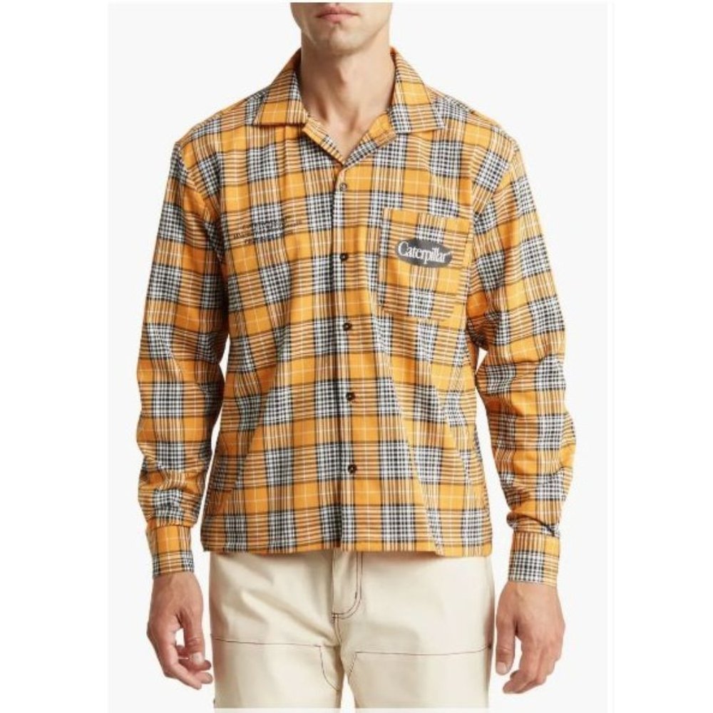 Caterpillar Workwear Redefined Illinois‎ Plaid Button Up Shirt Orange Mens 2XL